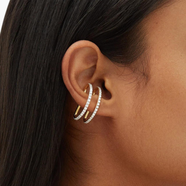 Delicate cubic zircon setting geometric shape ear cuff(1pcs price)