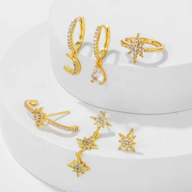 6pcs gold plated copper star huggie earrings