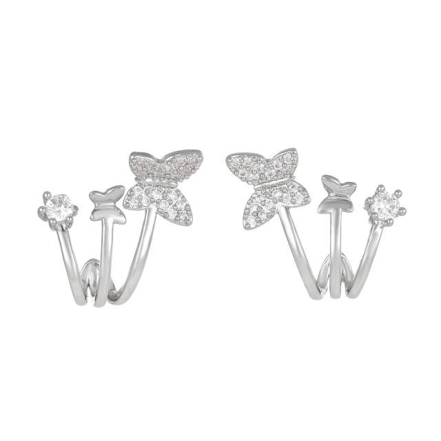 Delicate cubic zircon butterfly gold plated copper ear studs