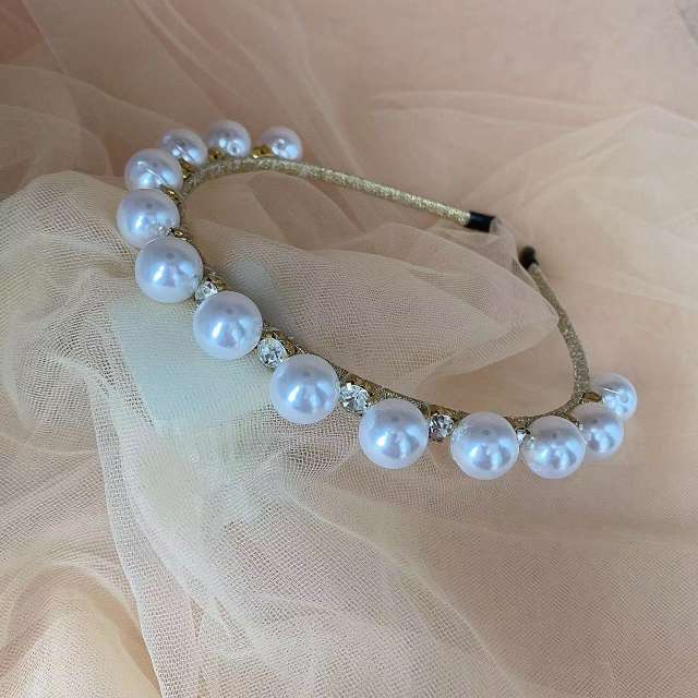 Korean fashion elegant pearl glass crystal statement headband