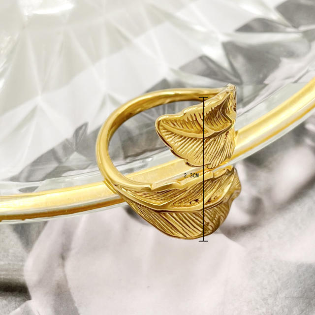 14K hug leaf design stainless steel rings