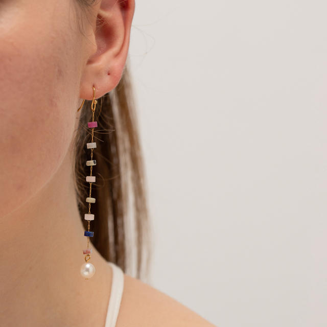 Eleagnt color crystal bead stainless steel long earrings