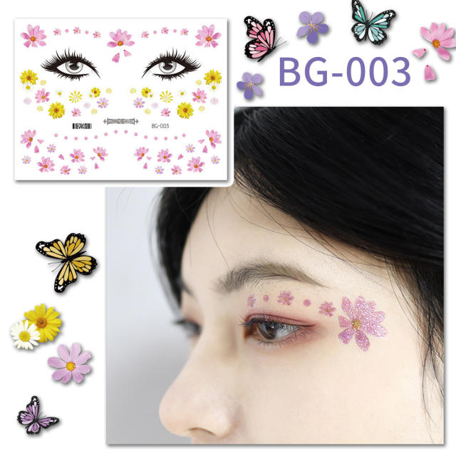 Summer design fashion show music show butterfly face stickers