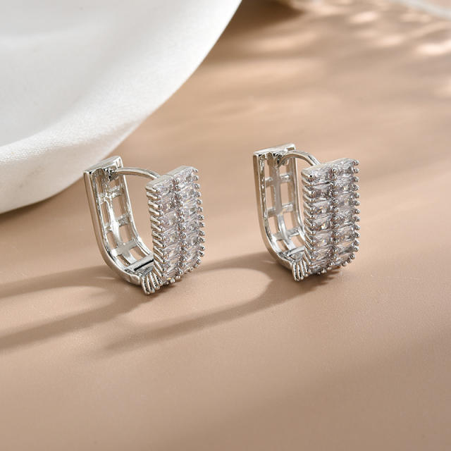 Delicate color cubic zircon pave setting copper huggie earrings