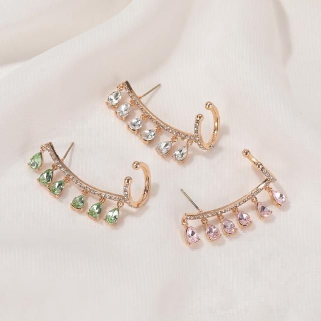 Korean fashion color cubic zircon drop ear studs ear cuff (1pcs price)