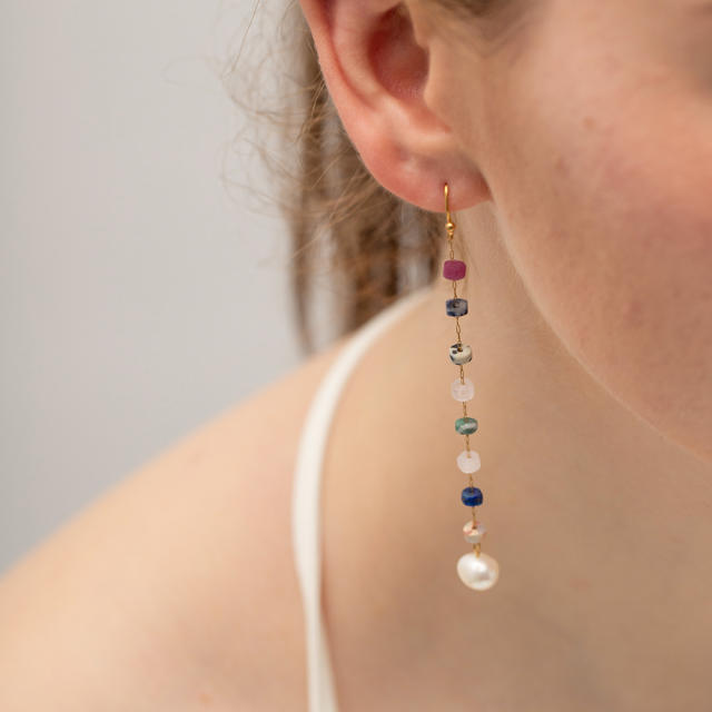 Eleagnt color crystal bead stainless steel long earrings