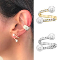 Delicate cubic zircon pearl gold plated copper ear cuff