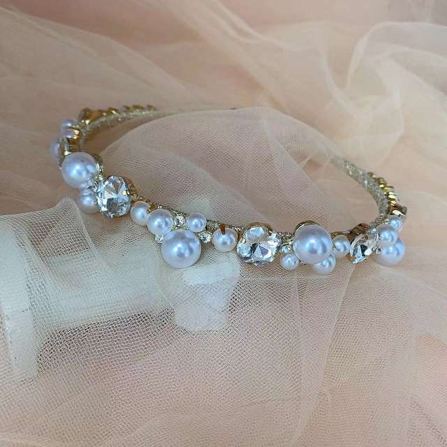 Korean fashion elegant pearl glass crystal statement headband