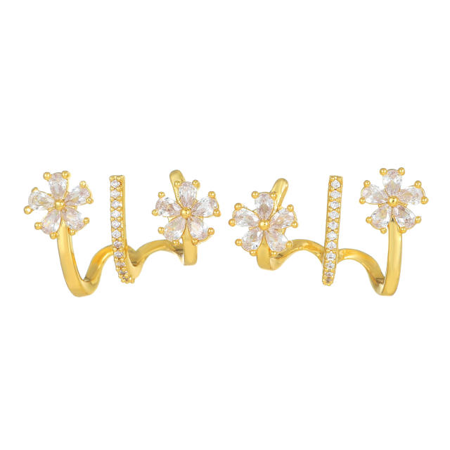 Delicate diamond flower gold plated copper studs
