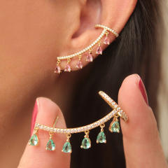 Korean fashion color cubic zircon drop ear studs ear cuff (1pcs price)