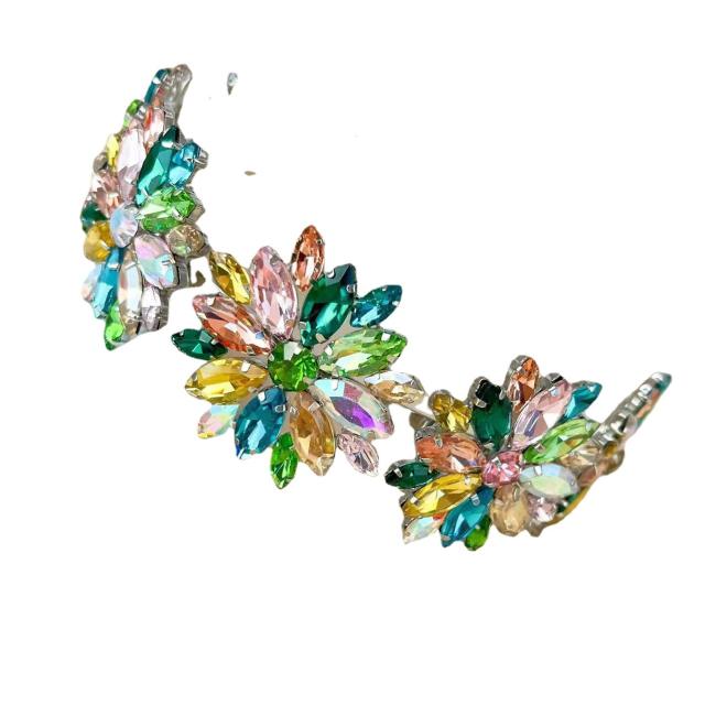 Luxury color glass crystal flower statement headband