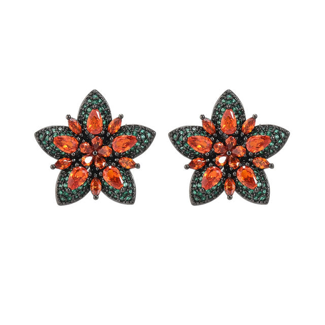 925 needle cubic zircon statement flower studs earrings