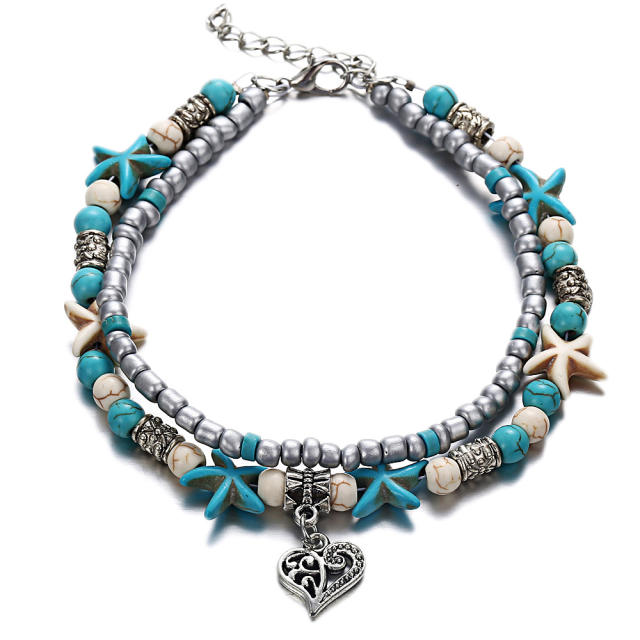 Boho blue white color mix beach trend anklet