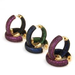Luxury pave setting two color rhinestone copper huggie earrings
