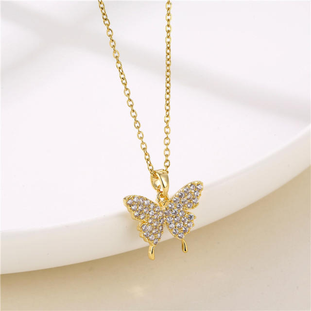 Dainty diamond butterfly pendant stainless steel chain necklace