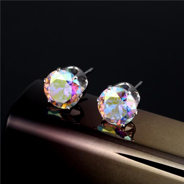 Easy match color cz classic studs earrings