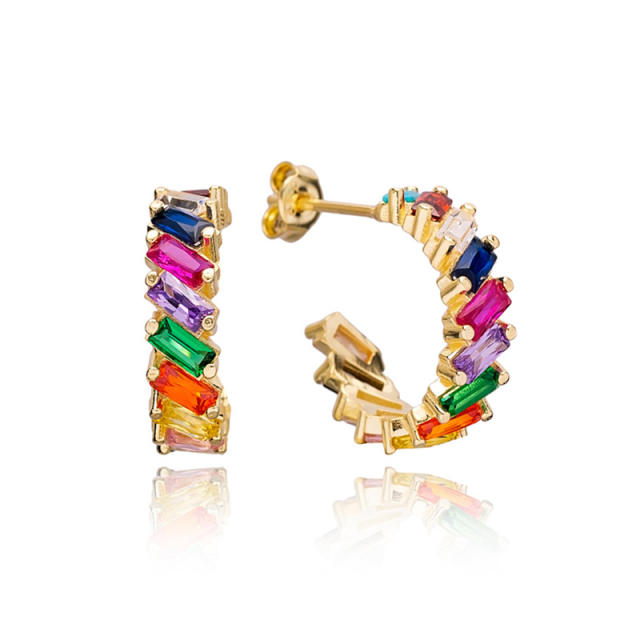 925 needle elgant rainbow CZ copper hoop earrings