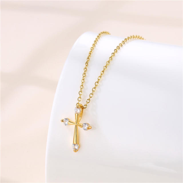 Classic diamond cross stainless steel chain necklace