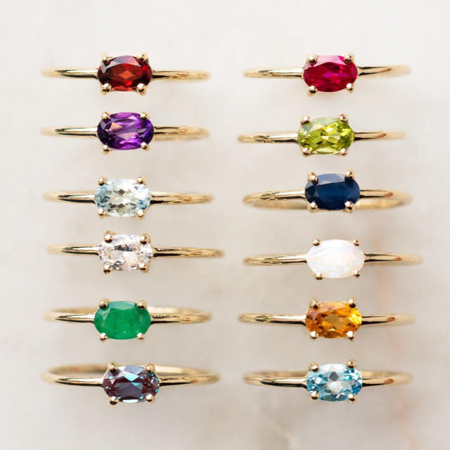 18K gold plated birthstone stainless steel rings