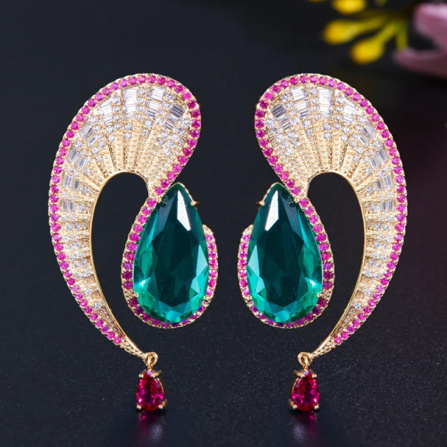 Luxury pave setting cubic zircon drop earrings