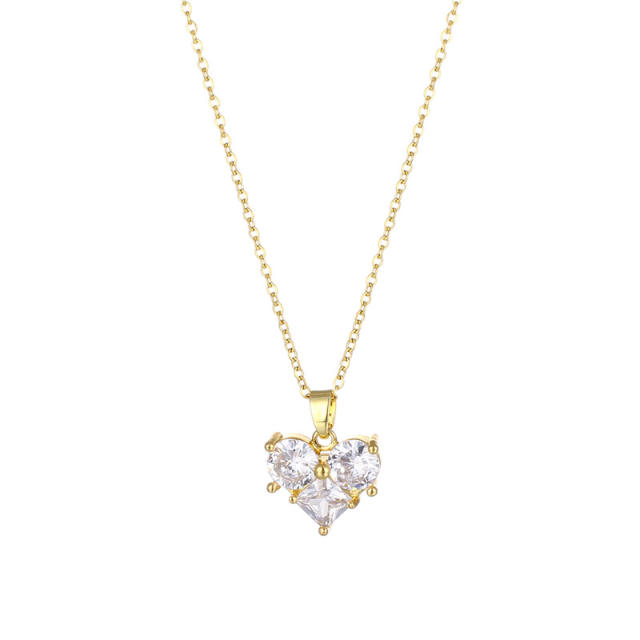 Korean fashion diamond heart pendant stainless steel chain necklace