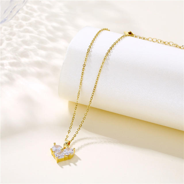 Korean fashion diamond heart pendant stainless steel chain necklace