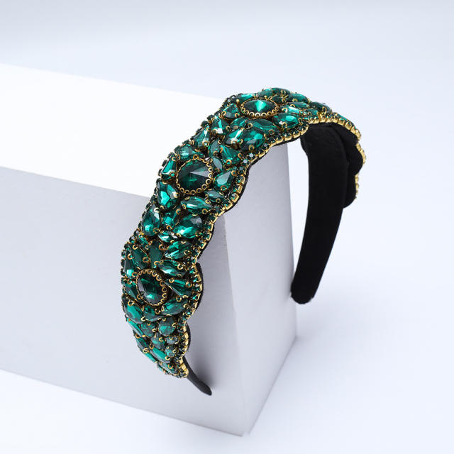 Luxury color glass crystal statement baroque vintage headband