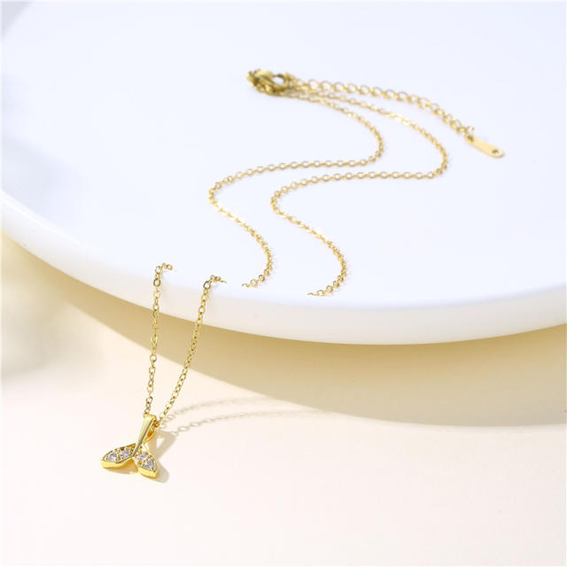 Dainty diamond fish tail pendant stainless steel chain necklace