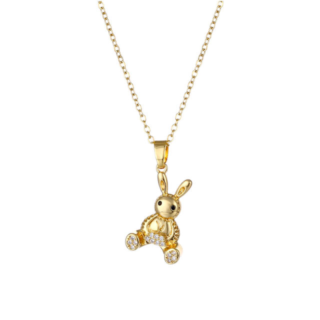 Hiphop rock rabbit pendant stainless steel chain necklace