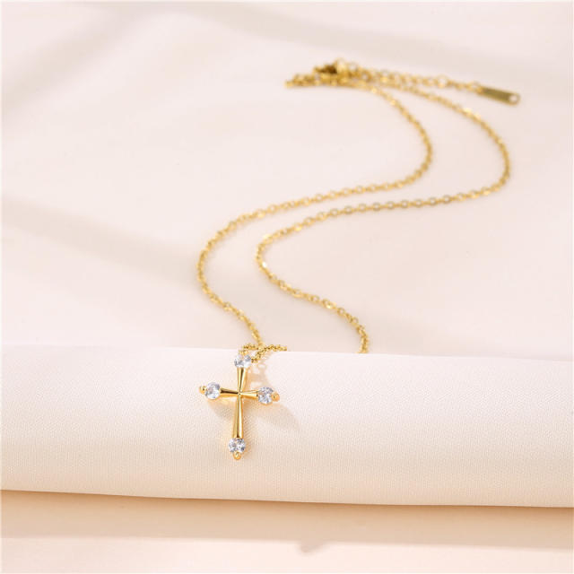 Classic diamond cross stainless steel chain necklace