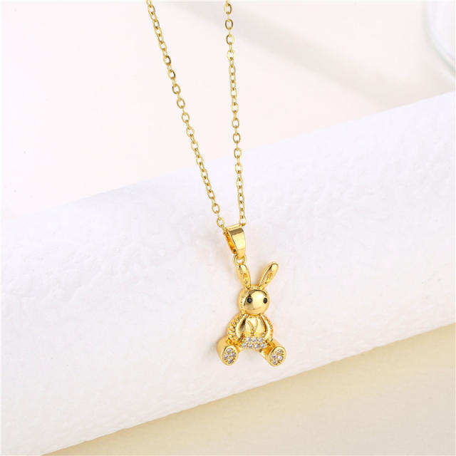 Hiphop rock rabbit pendant stainless steel chain necklace