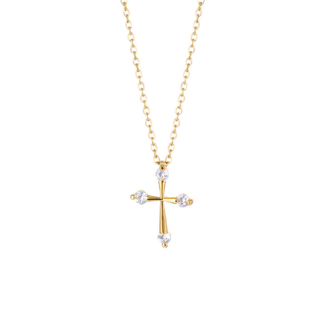 Classic diamond cross stainless steel chain necklace