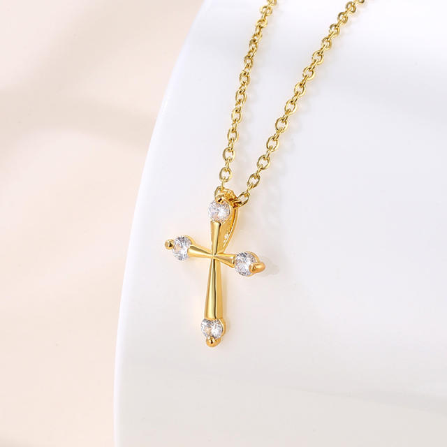 Classic diamond cross stainless steel chain necklace