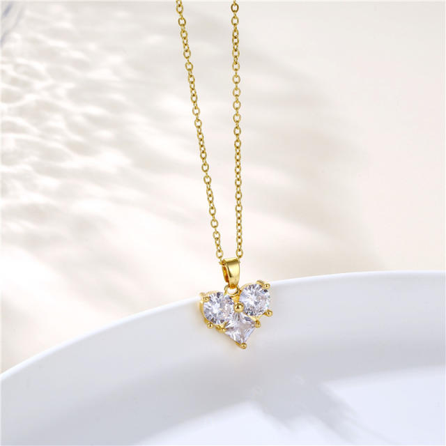 Korean fashion diamond heart pendant stainless steel chain necklace