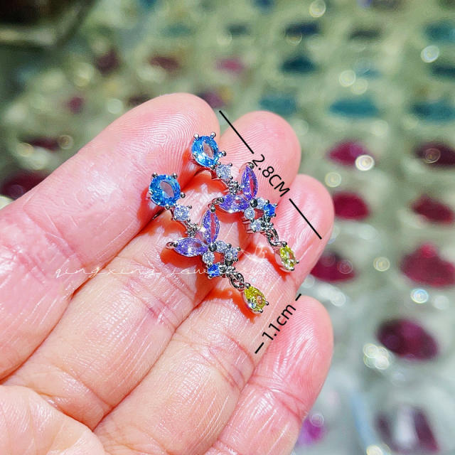 Elegant color cz butterfly copper earrings