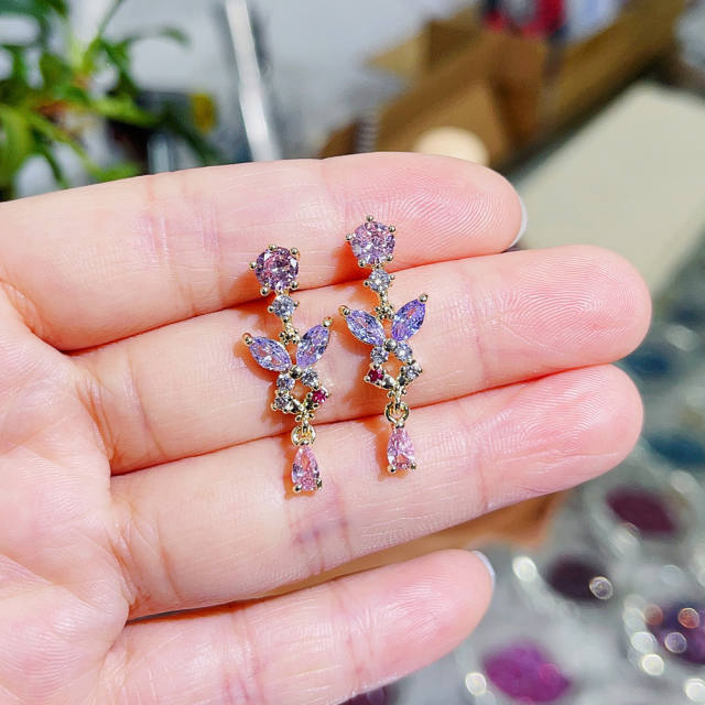 Elegant color cz butterfly copper earrings