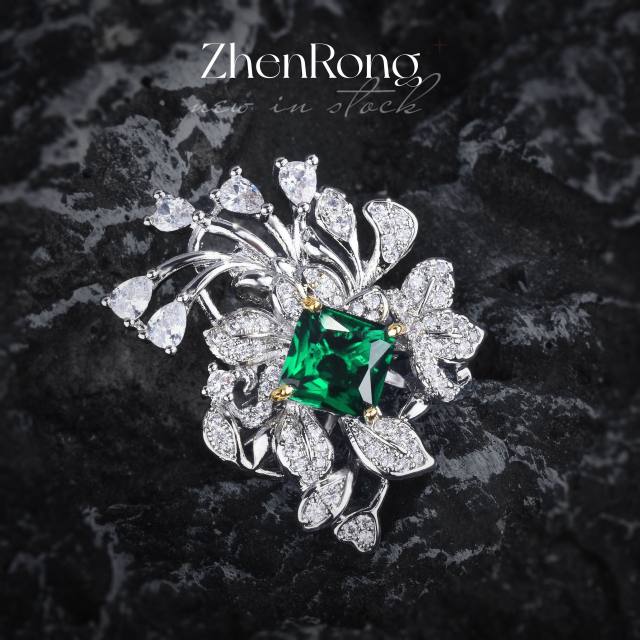 Luxury princess cut emerald copper statement rings