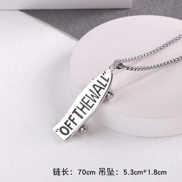OFF THE WALL letter skateboard pendant stainless steel chain necklace for men