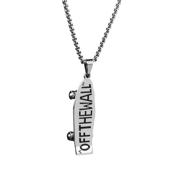 OFF THE WALL letter skateboard pendant stainless steel chain necklace for men