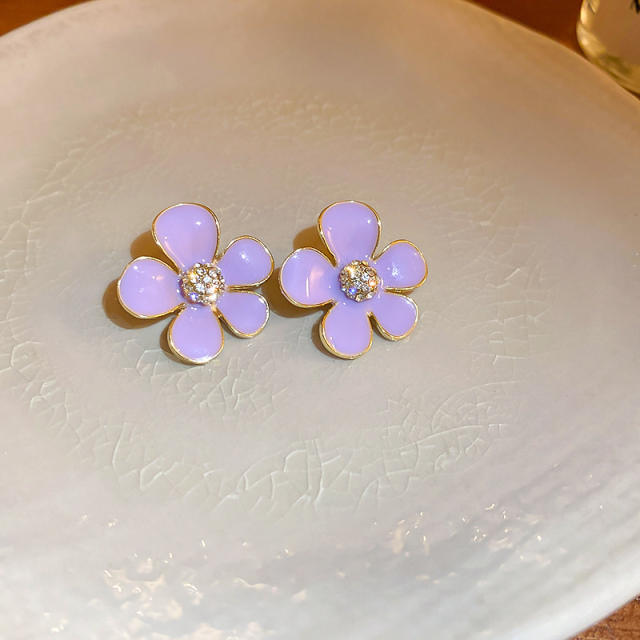 Elegant sweet enamel flower studs earrings