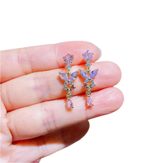 Elegant color cz butterfly copper earrings