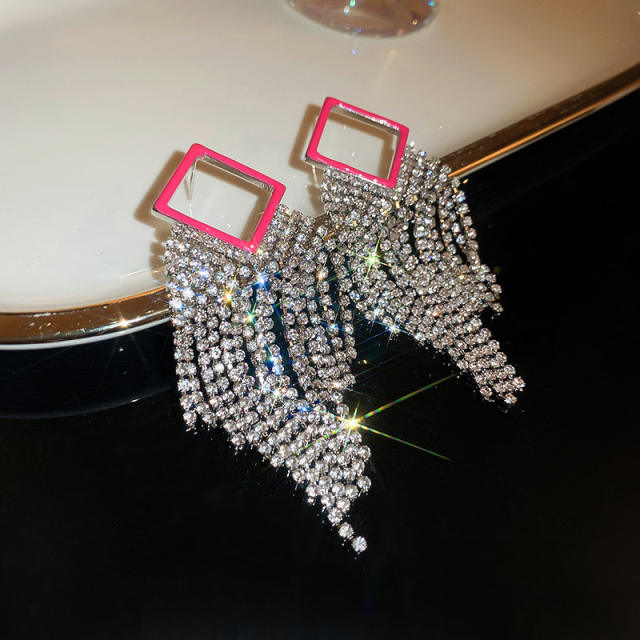 Luxury hollow out colorful diamond tassel earrings