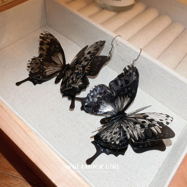Vintage black color acrylic butterfly dangle earrings