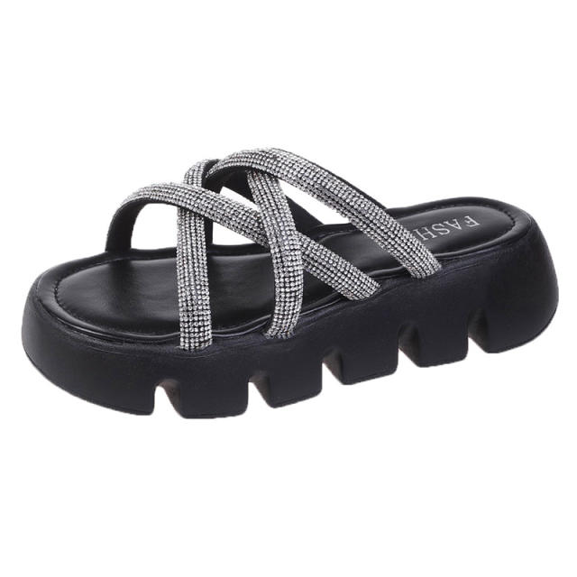 Summer shiny diamond platform slippers