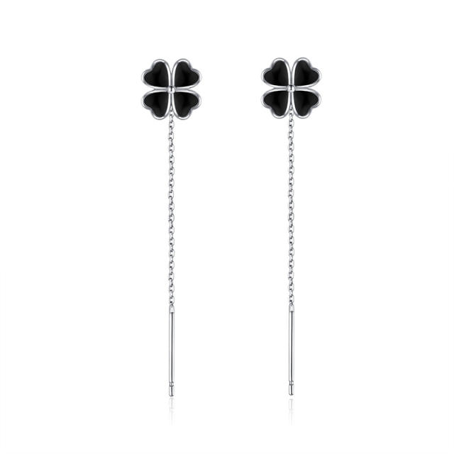 925 sterling silver black clover chic threader earrings
