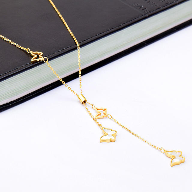 Korean fashion elegant butterfly stainless steel slide necklace