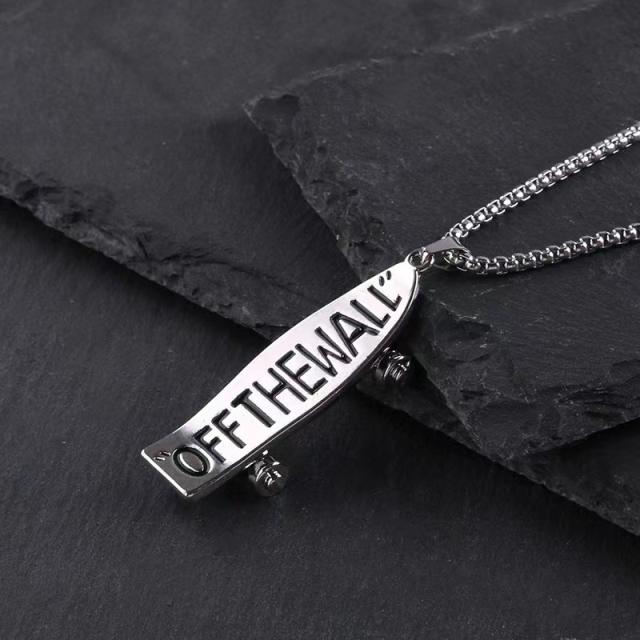 OFF THE WALL letter skateboard pendant stainless steel chain necklace for men