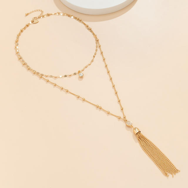 Concise two layer chain tassel long necklace