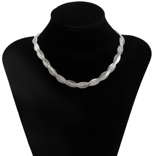 Concise snake chain twisted metal choker necklace set