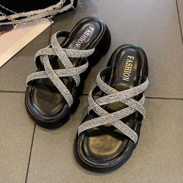 Summer shiny diamond platform slippers